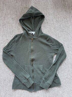 iris Olive Ribbed Zip Hoodie Jacket
